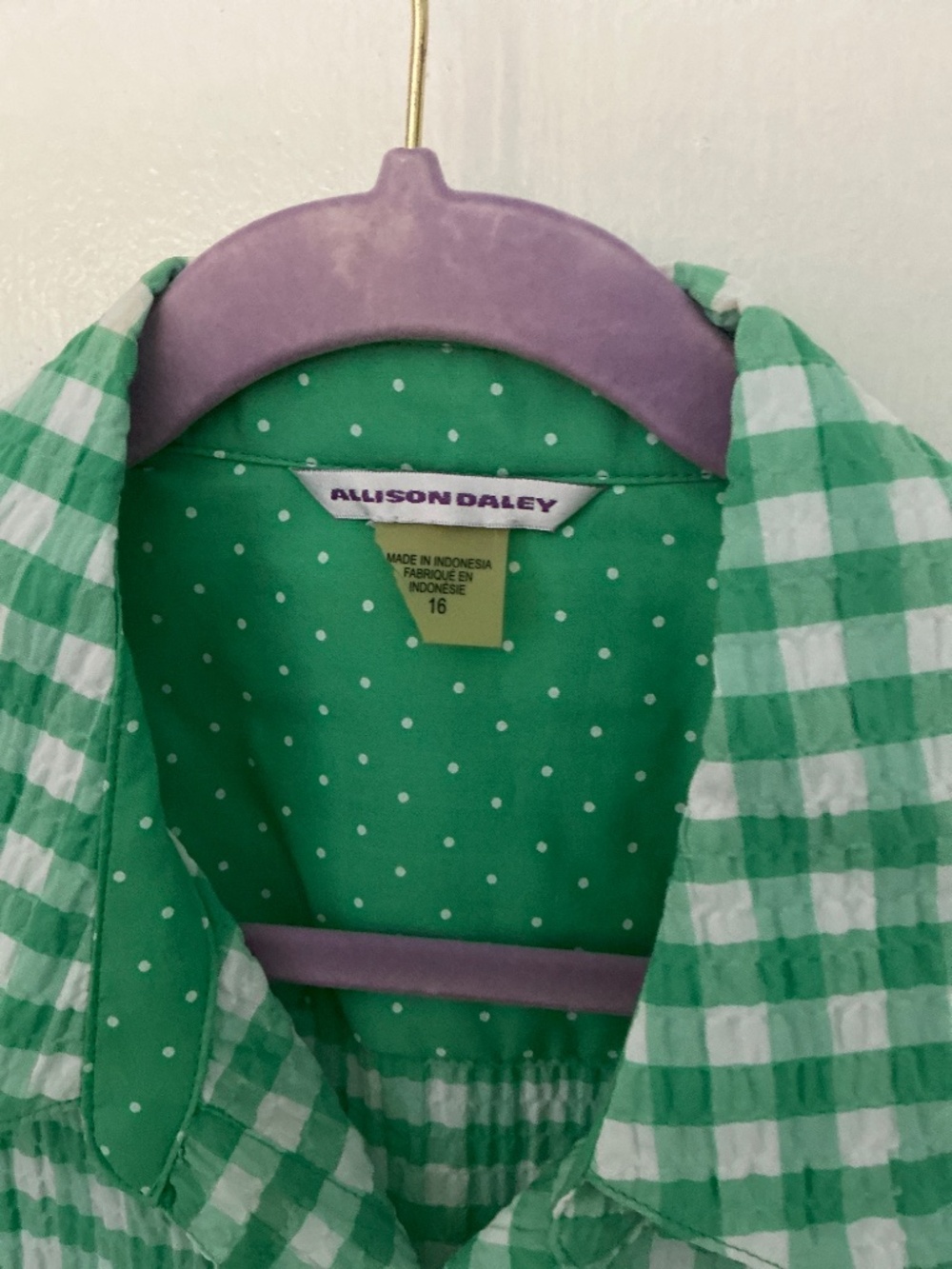 Vintage Green Gingham Button-Up Shirt | Retro Cottagecore Blouse, Size 16 - Picture 2 of 5